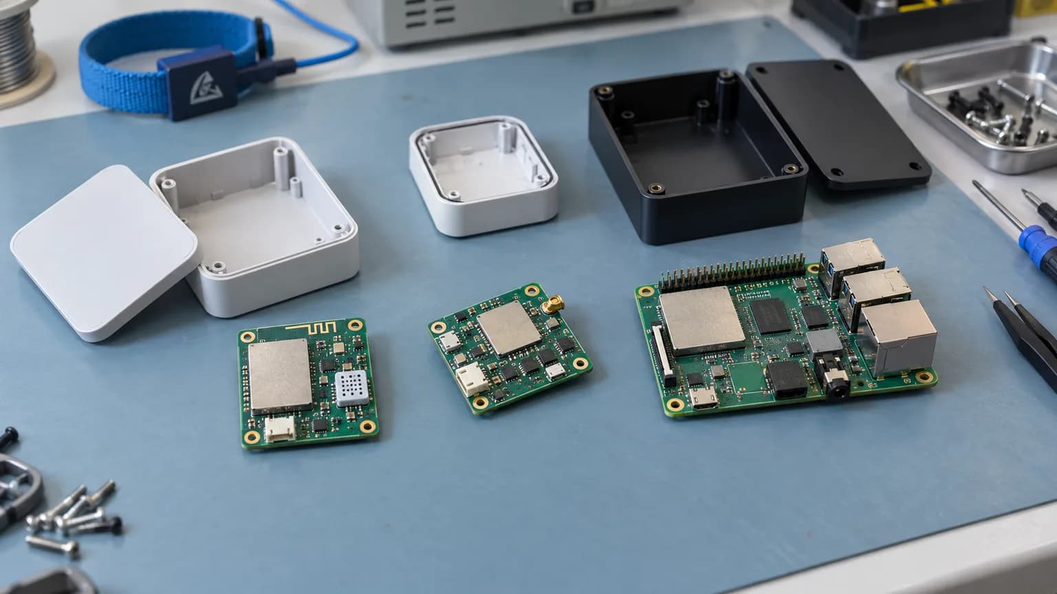 AI-generated illustration of IoT sensor and gateway PCBAs