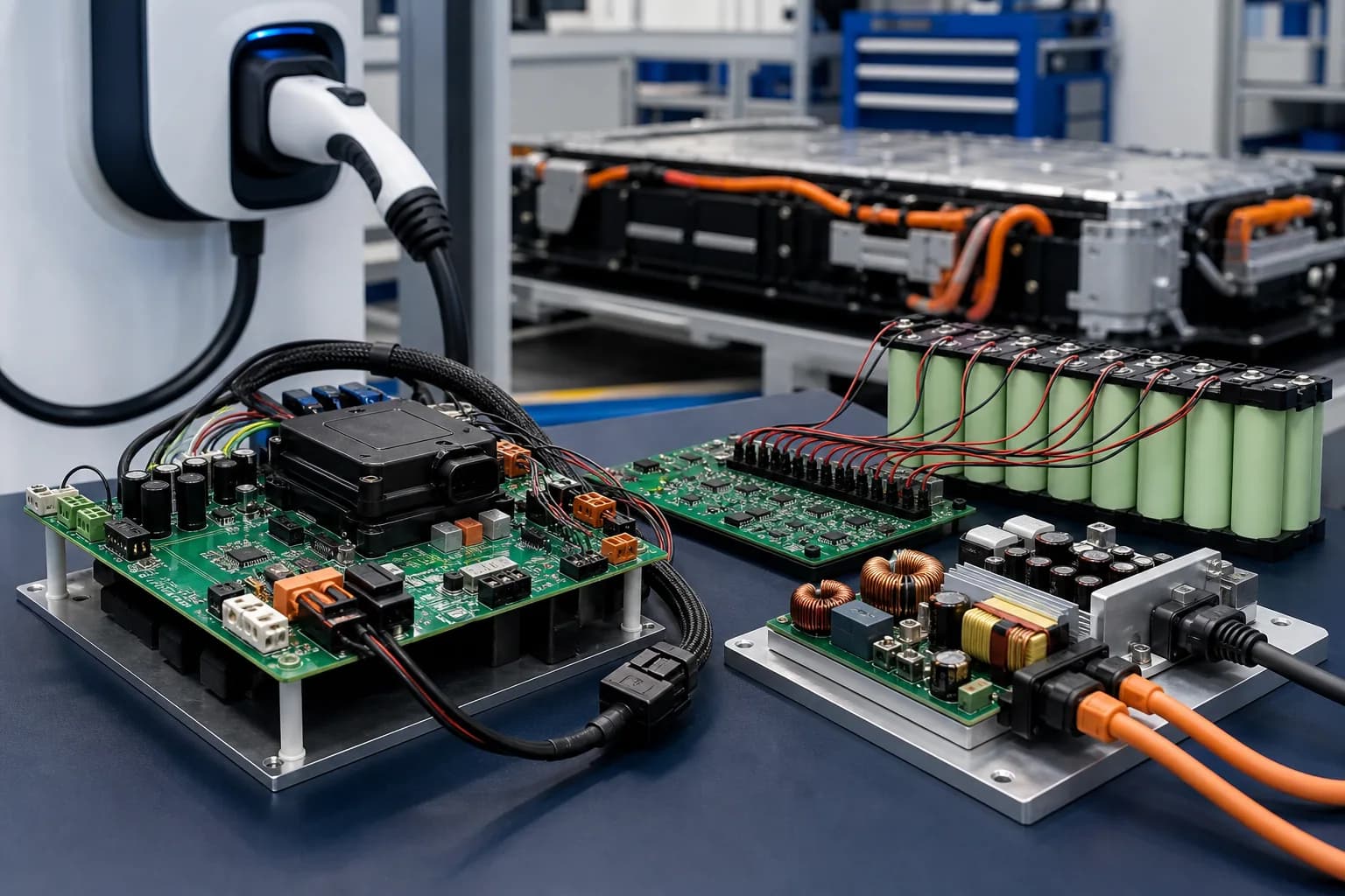 EV charging and battery management PCB assemblies with battery-cell sensing