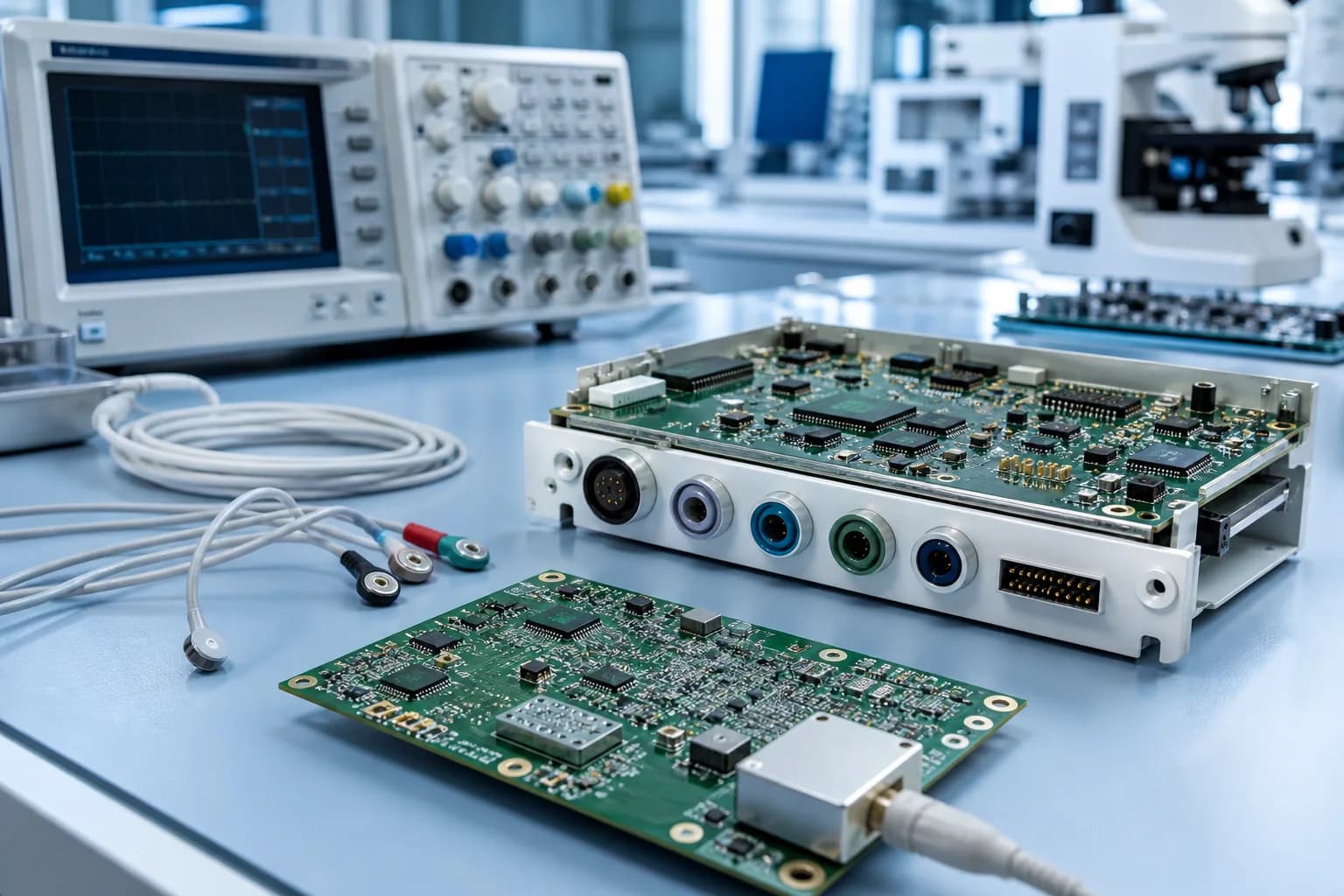 Medical monitoring and diagnostic PCB assemblies on a clean engineering bench