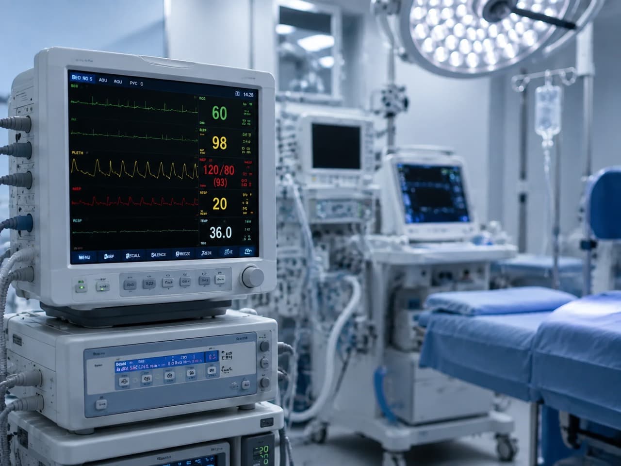 Patient monitor in a hospital room representing medical electronics PCB applications
