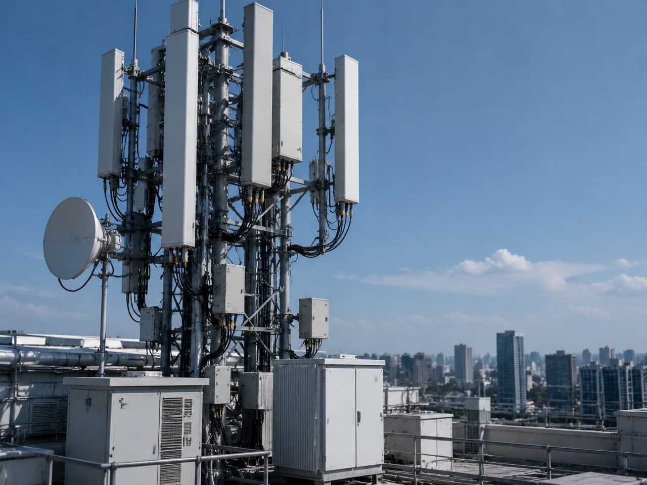 Telecom base station with antennas representing RF and telecom PCB applications