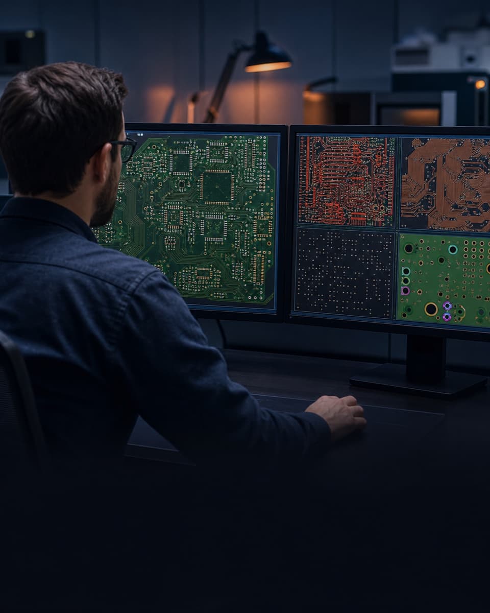 PCB engineer checking manufacturing data