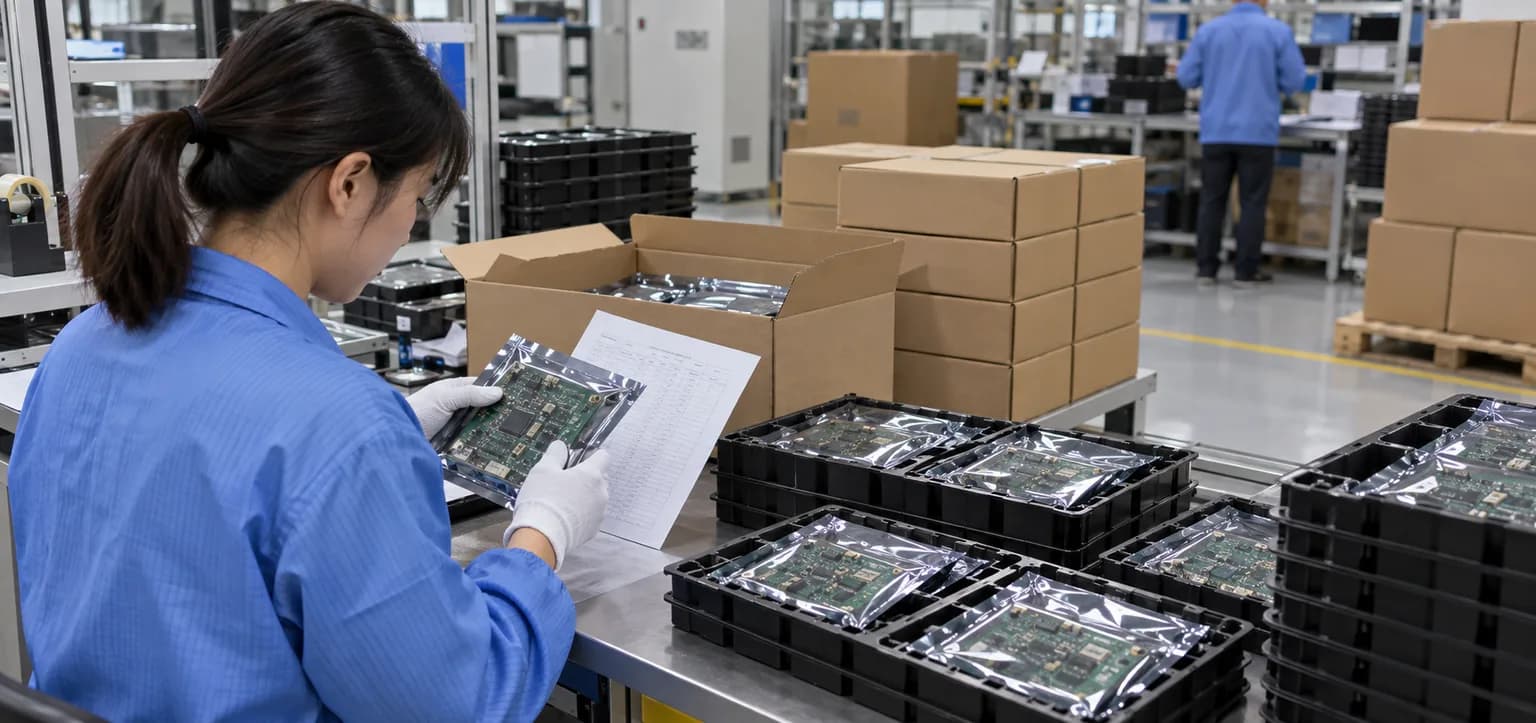 AI-generated illustration of PCB assemblies being prepared for packing