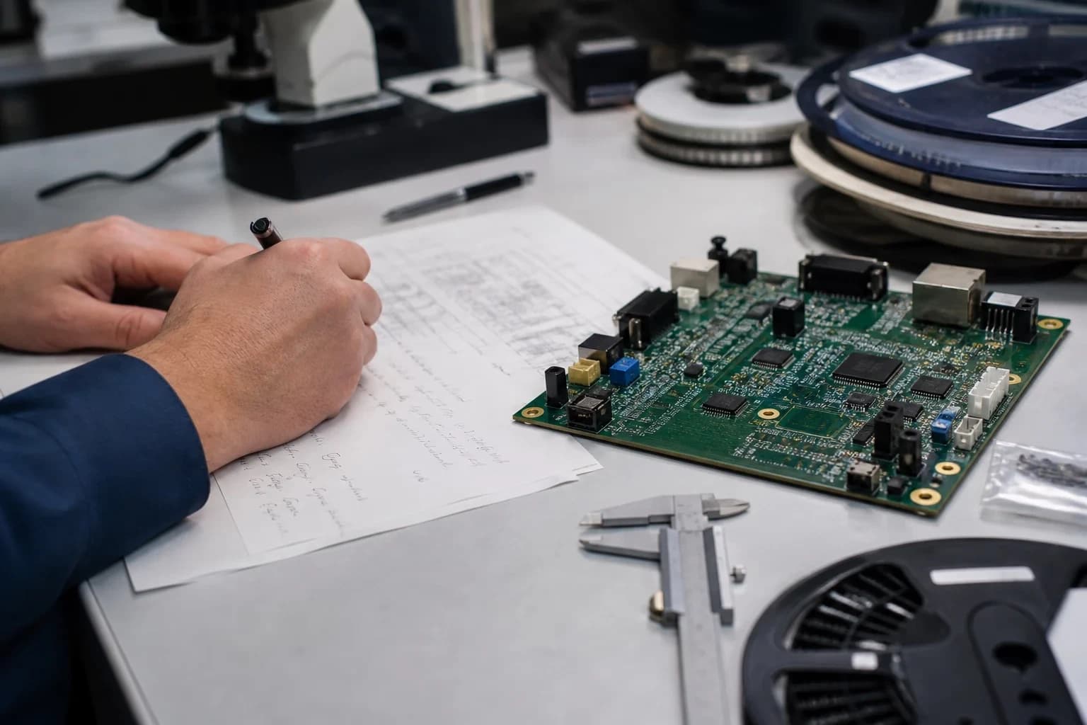 Engineer reviewing PCB manufacturing files to qualify a supplier in China
