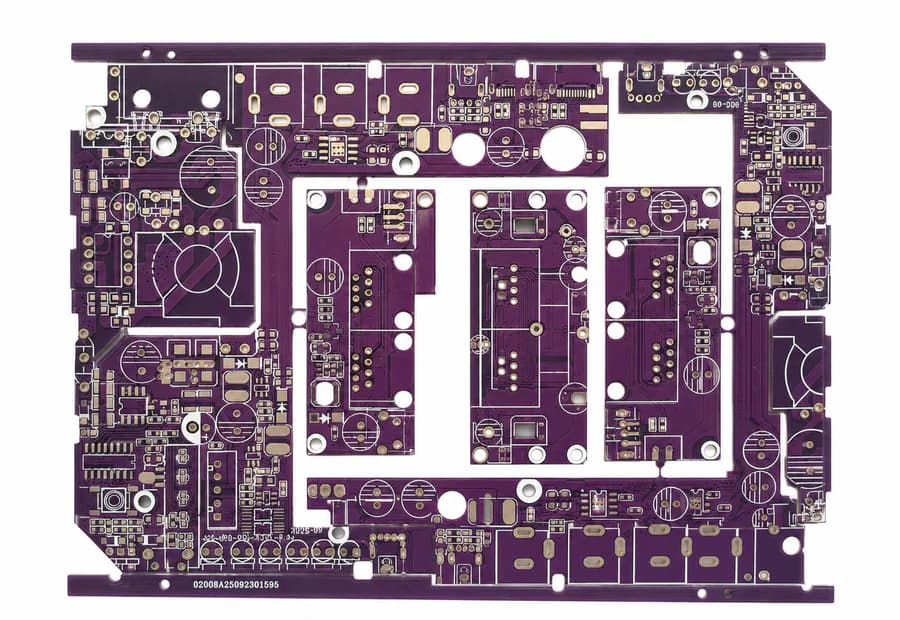 Purple printed circuit board prototype ready for inspection