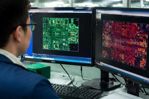 Engineer comparing PCB design and CAM data before manufacturing release
