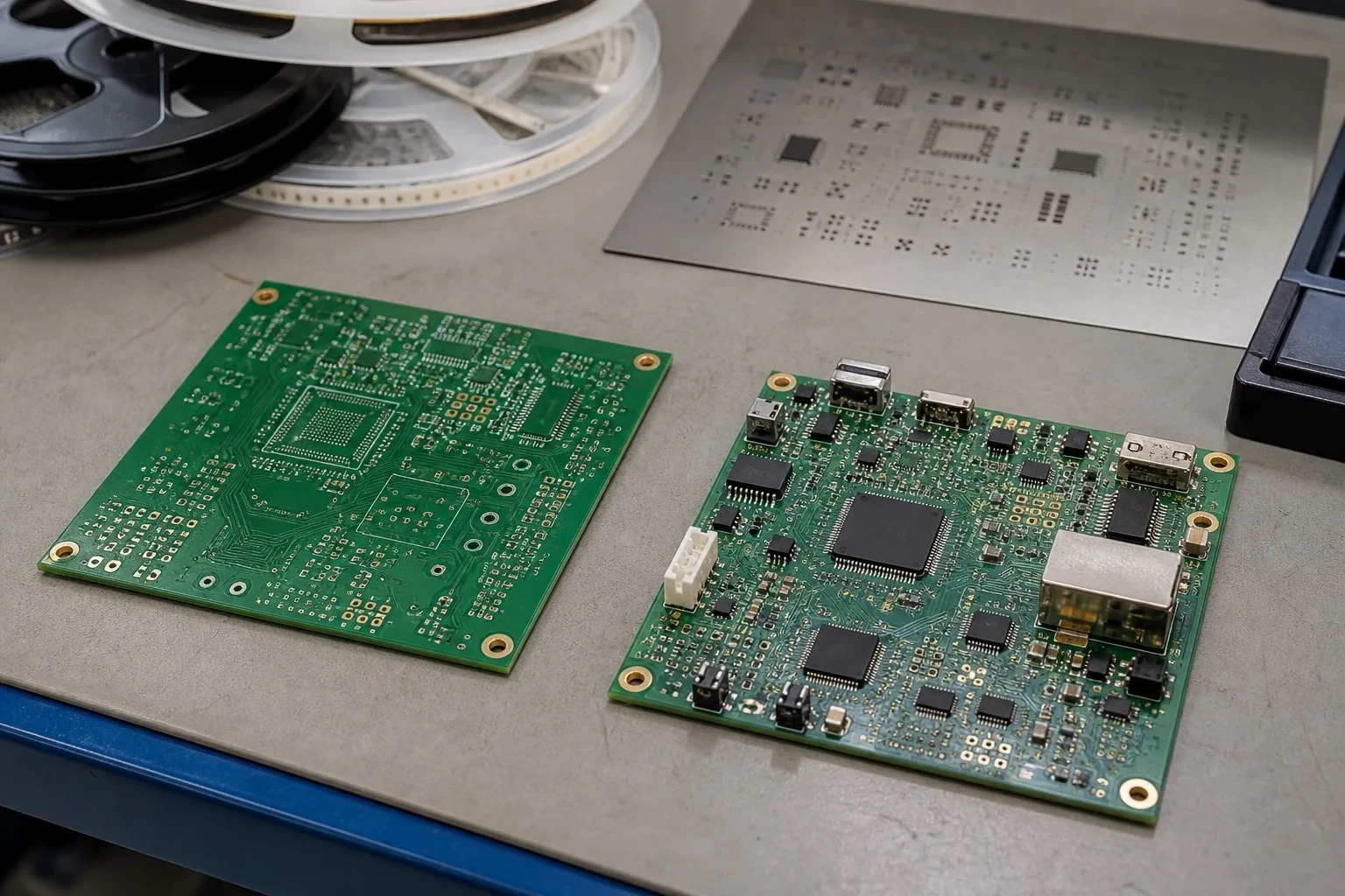 A printed circuit board with components assembled by SMT
